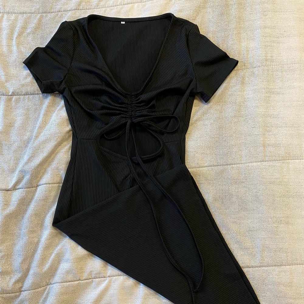 TIE DETAIL BLACK DRESS
